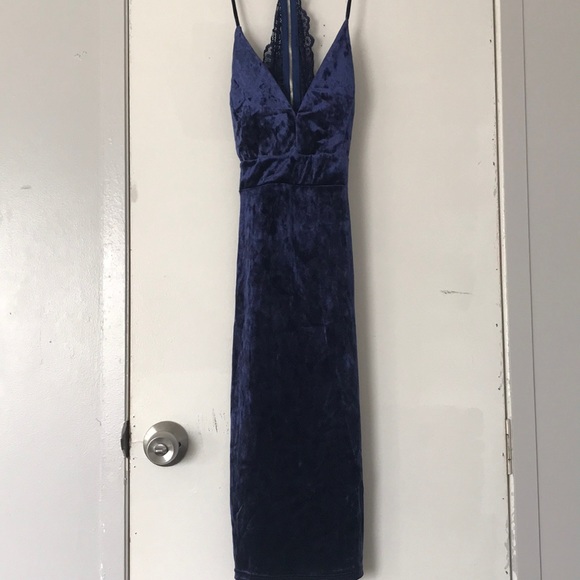 Navy velvet short dress lace back - Picture 2 of 3